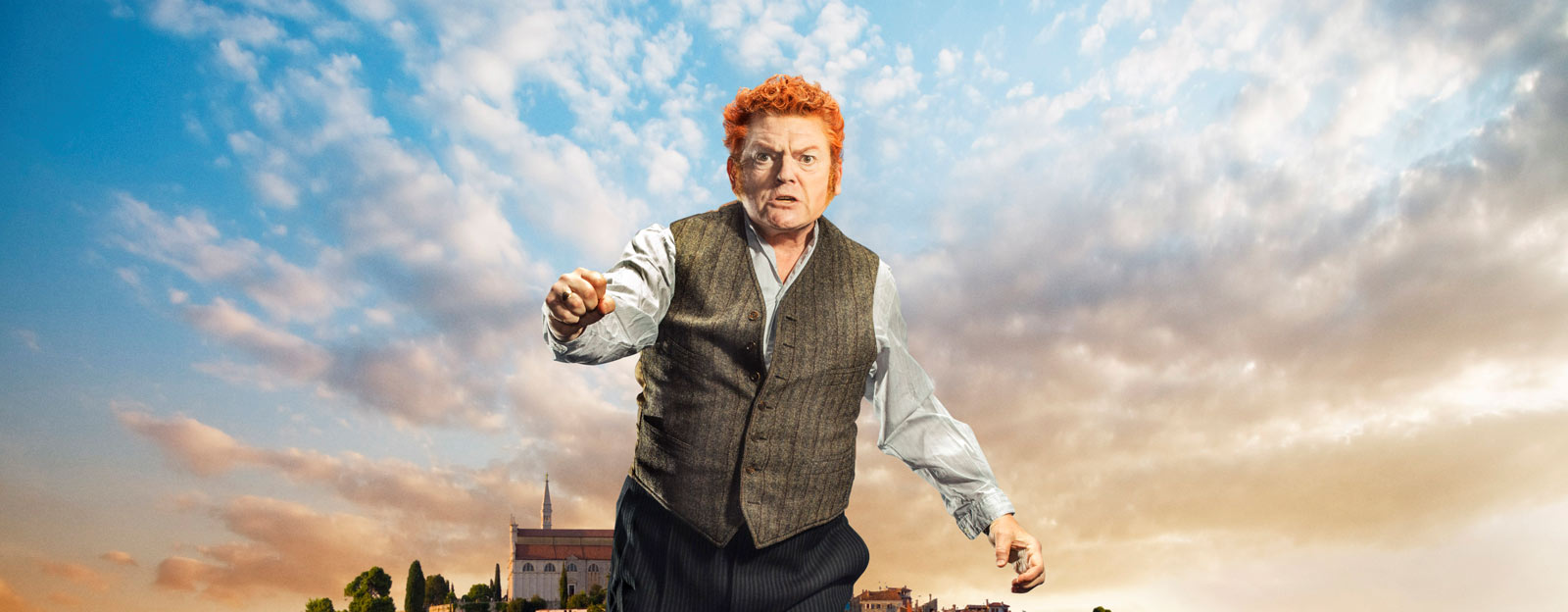 Affischbild Markurells i Wadköping, på bilden ses Dan Ekborg