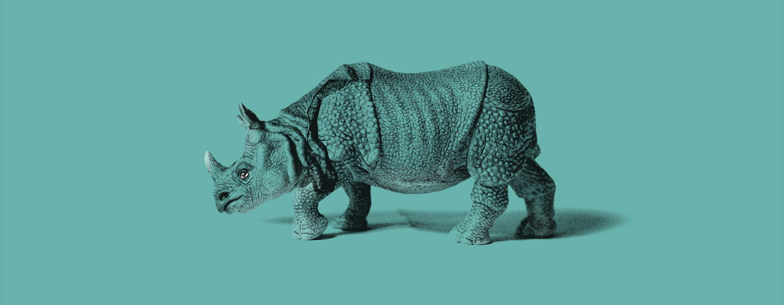 Grafisk bild på en noshörning mot turkos bakgrund